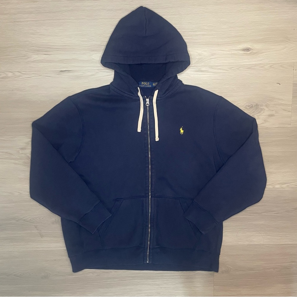Polo Ralph Lauren Full Zip Hoodie XXL Navy Blue Thermal Lined Hood Heavy Duty